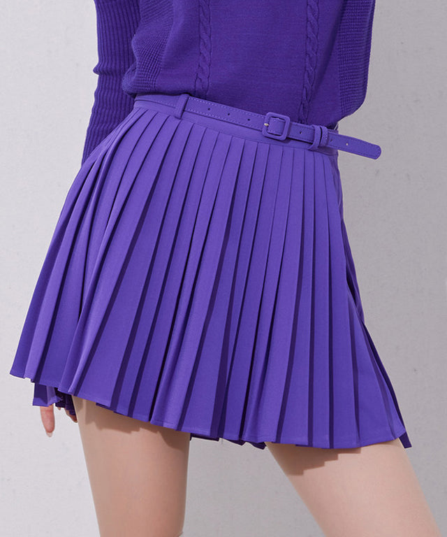 J.Jane Unbalanced Belt Pleats Skirt - Purple
