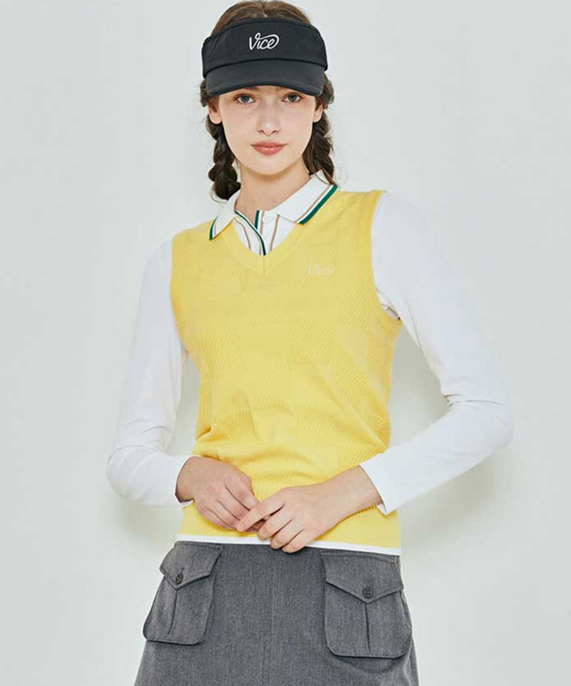 Vice Golf Atelier Women's Checker Board JQD Knit Vest - Yellow