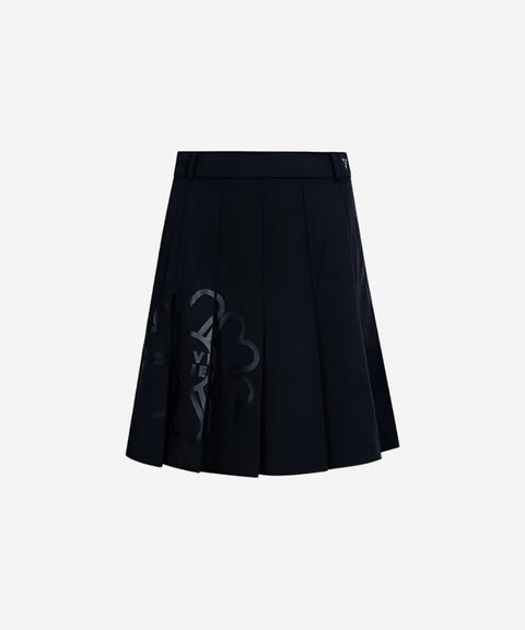 CREVE NINE: Capri Flower Midi Pleated Skirt - Black