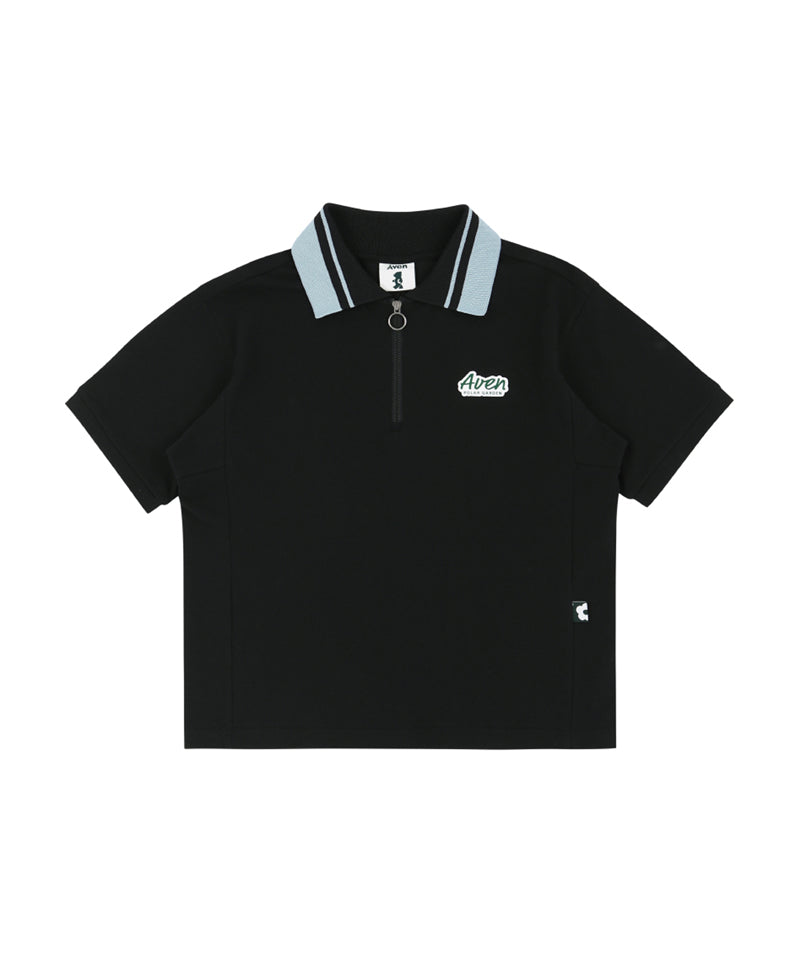 AVEN Color Block Collar Short Sleeve T-Shirt - Black