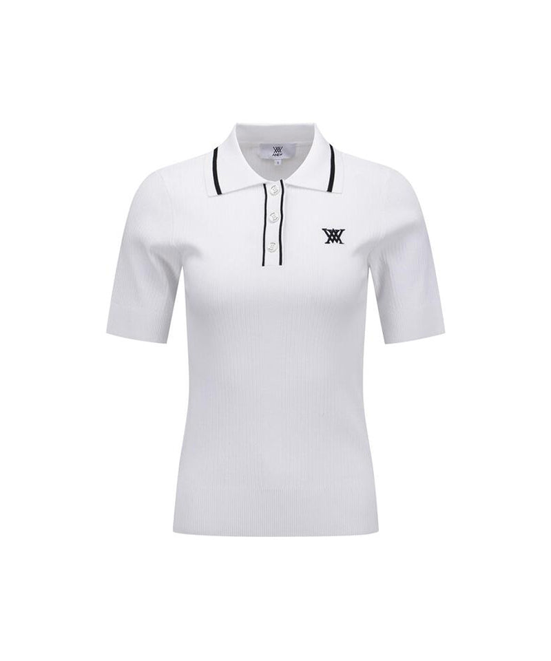 ANEW Golf Women's SM Stripe Texture Short Sleeve Sweater - White