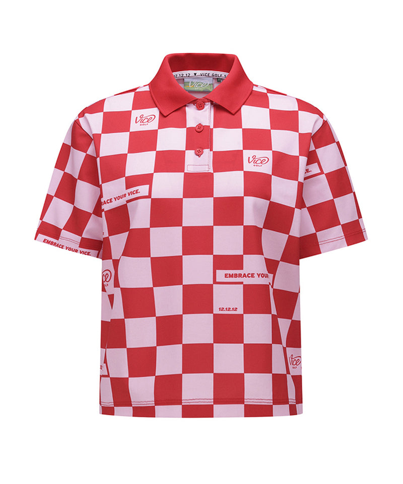 Vice Golf Atelier Women  Checkboard  Short T-Shirt - Red