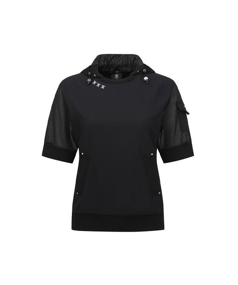 ANEW Golf Women's SM Hoody Pocket Short T-Shirt - Black