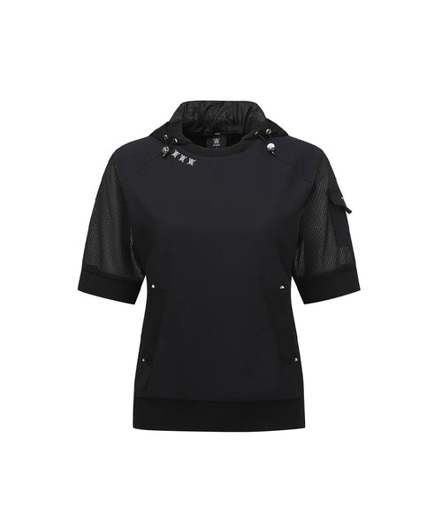 ☆ANEW GOLF☆ HOODY POCKET SHORT T-SHIRT ANEW Golf Women's SM Hoody Pocket Short T-Shirt - Black