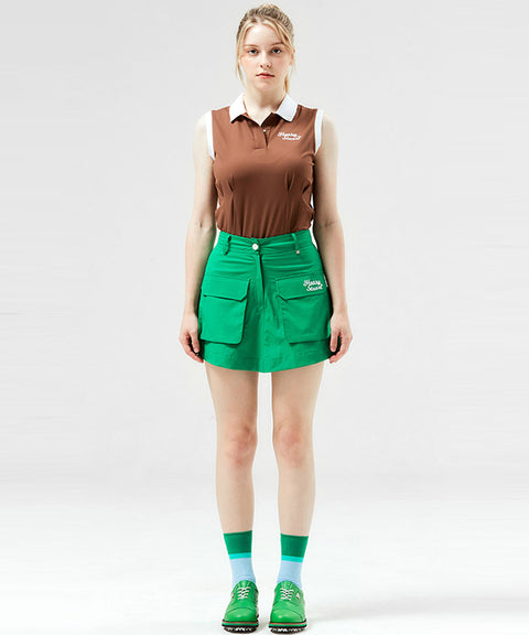 HENRY STUART Women's Color Matching Collar Sleeveless T-shirt - Brown