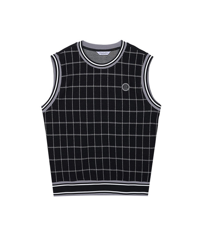 CHUCUCHU Men's Check Round Vest - Gray