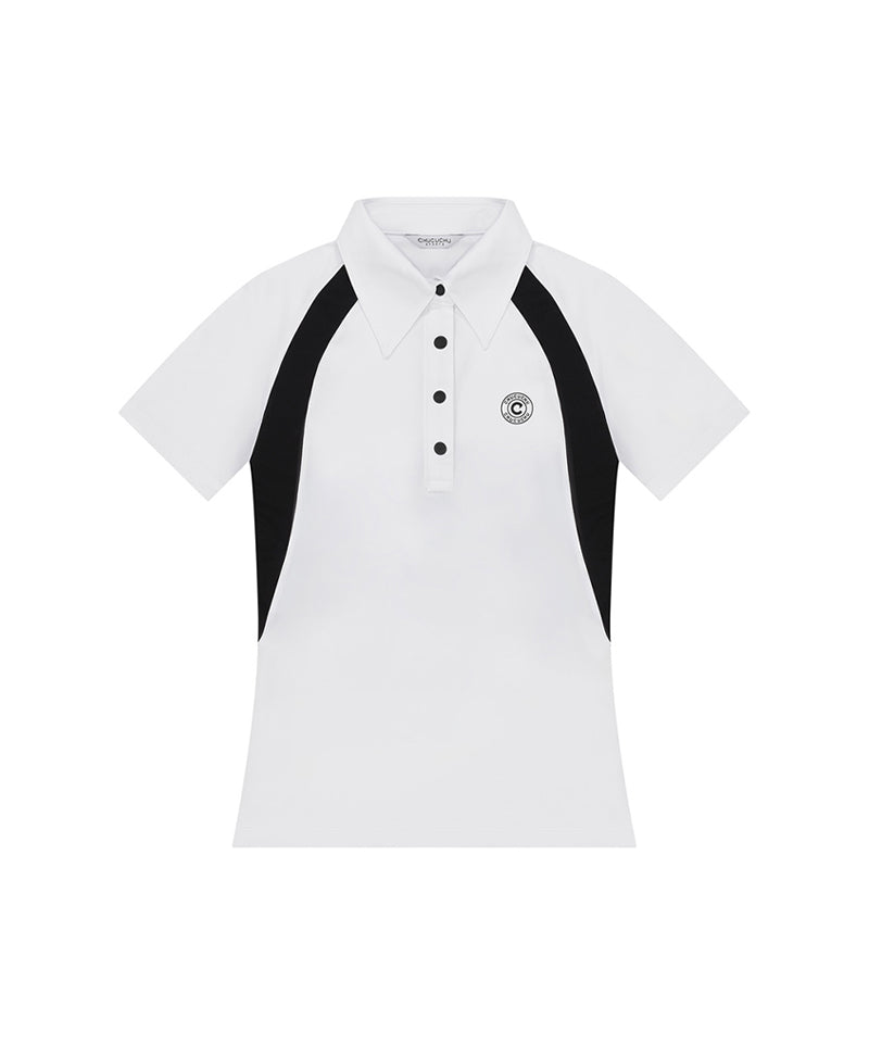 Shell Polo Collar Short Sleeve Top - White
