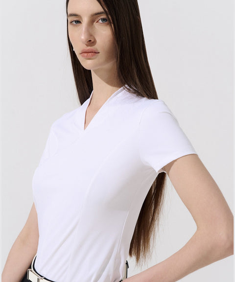 Anell Golf Easy Shawl Collar Top - White