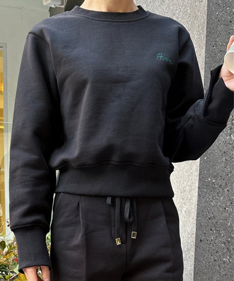AVEN Round Neck Semi-Crop Sweatshirt - Black