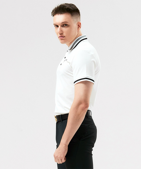 HENRY STUART Men's Color Combination Collar T-Shirt - White