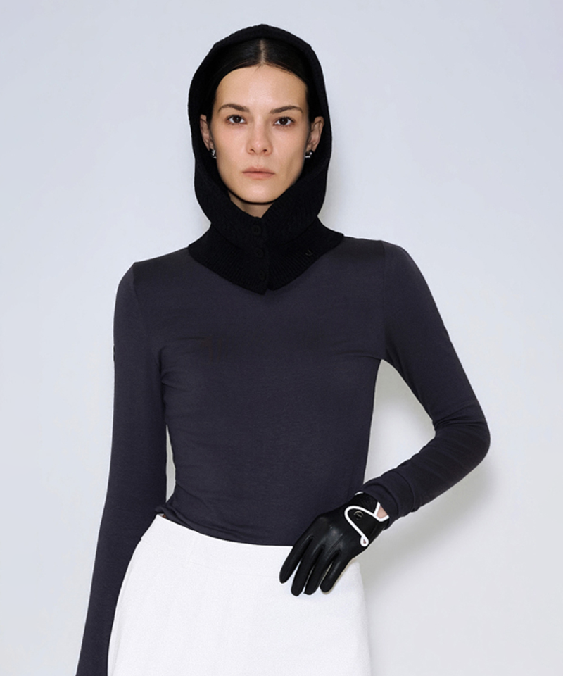 Anell Golf Wool Cashmere Knit Hoodie - Black