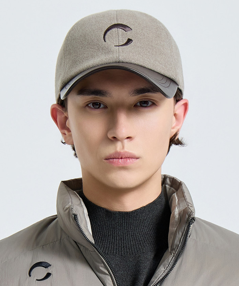 Challenger Men's Wool Leather Mix Earflap Ball Cap - Beige