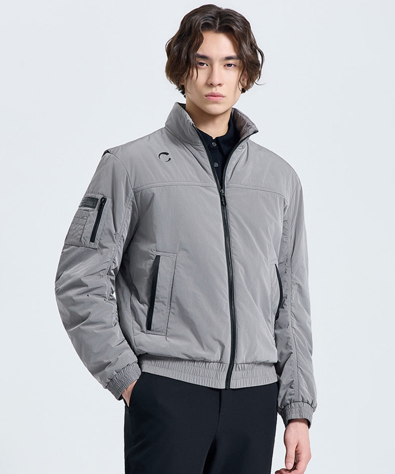 Challenger Men's Shoulder-Free High-Neck Lightweight Padded Jacket - Khaki Gray