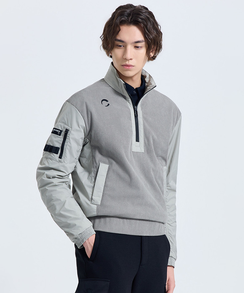 Challenger Men's Coreflex Waffle Mix Half-Zip Padded Woven Top - Light Beige