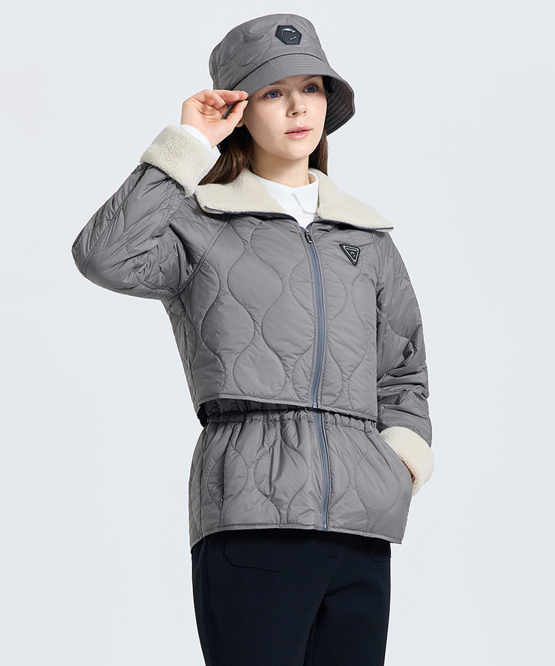 Challenger Women's Transformer Fleece Collar Quilted Jacket - Khaki Grey