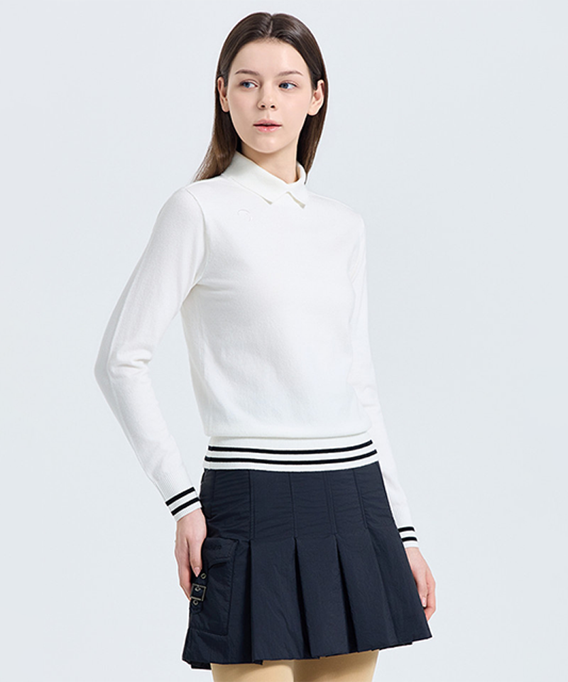 Challenger Women's Striped Turtleneck Knit Pullover - Off-White