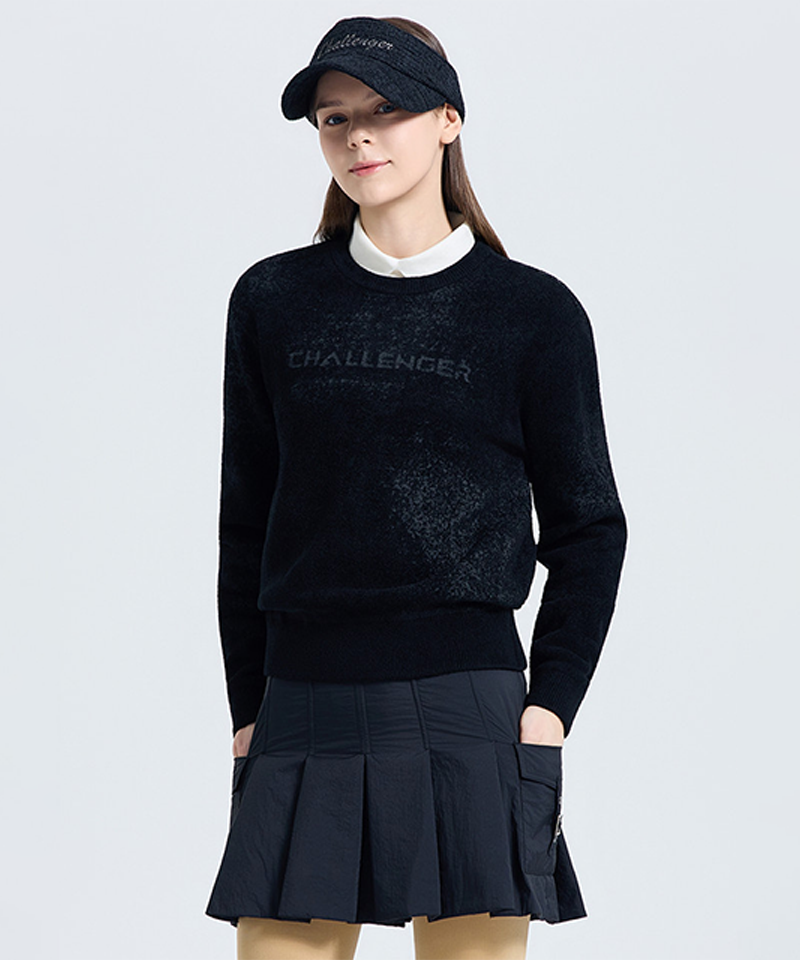Challenger Women's Windproof Jacquard Round Knit Pullover - Black
