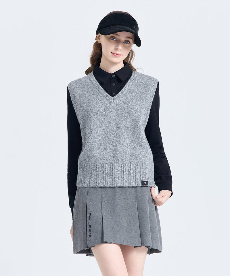 Challenger Women's Layered Color Block V-Neck Knit Vest - Grey