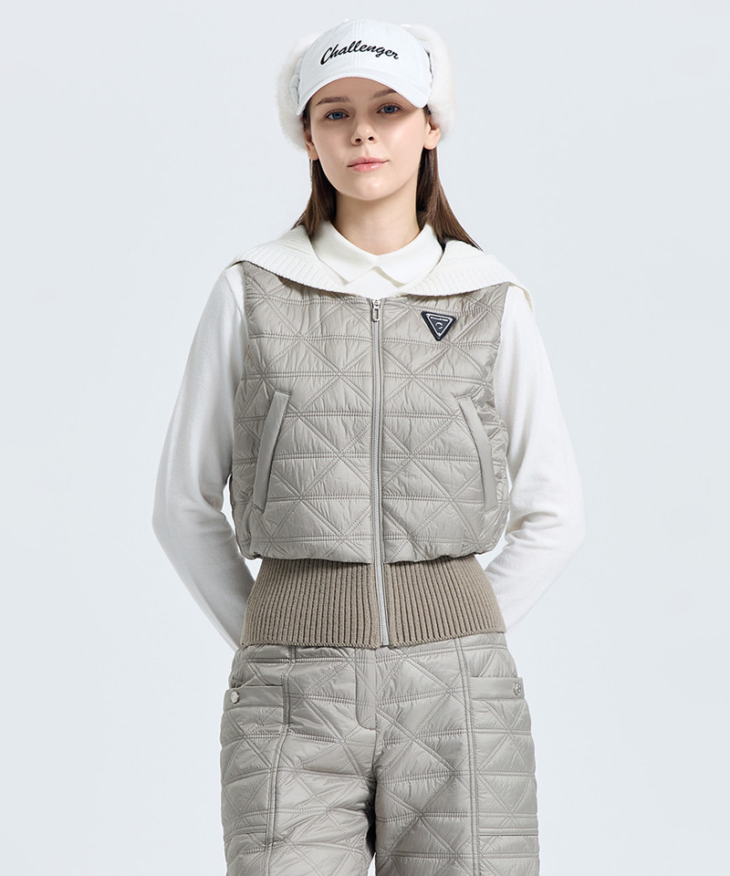 Challenger Women's Knit Wide Collar Quilted Vest - Sand