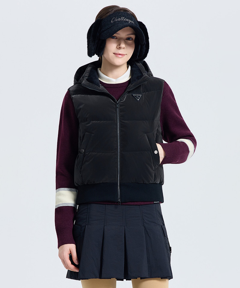 Challenger Women's Detachable Hooded Duck Down Vest - Black