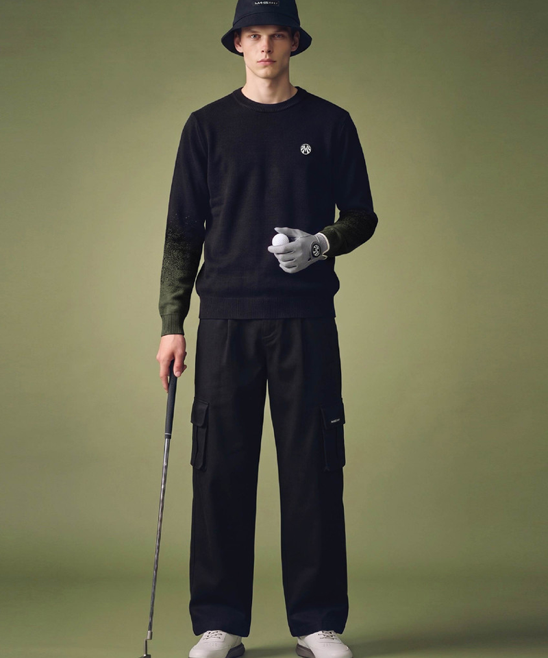 Cashmere Gradient Sleeve Knit and Single-Pleat Semi-Wide Pants Set (Top+Bottom)