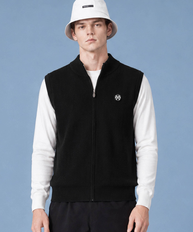Men's Cashmere Blending Warm-up Blouson Knit Vest - Black