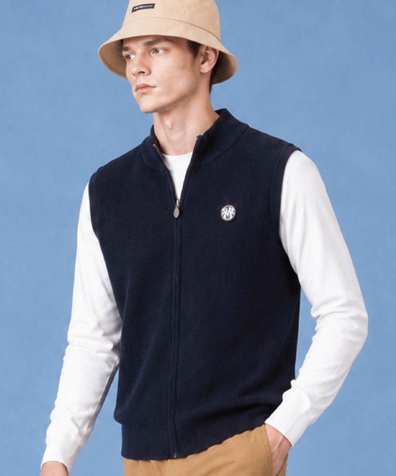 Men's Cashmere Blending Warm-up Blouson Knit Vest - Navy