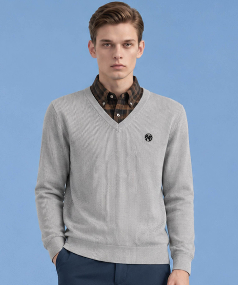 Men's Faux Collar Brushed Spandex Knit - Beige