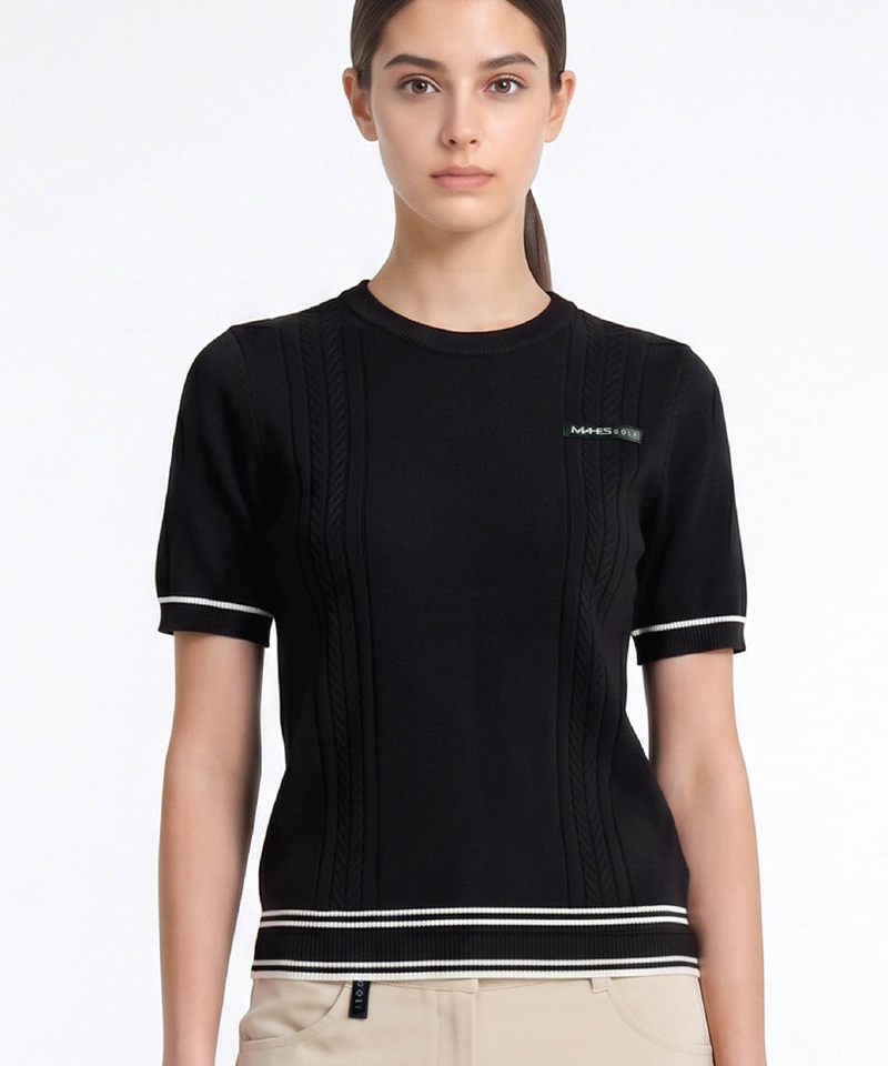 Cooling Spandex Yarn Summer Blouson Knit - Black