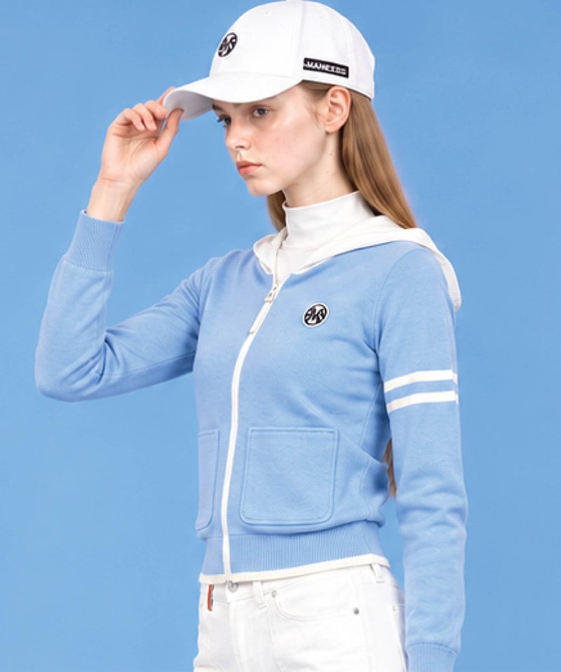 Women's  Cashmere Knit Windproof Padded Hooded Jacket - Sky Blue