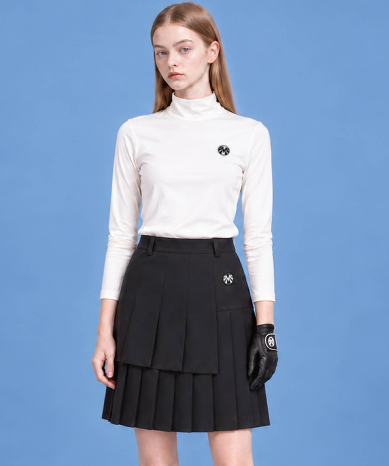 Cozy Shirred Turtleneck and Double Wrap Long Skirt Set (Top + Bottom)