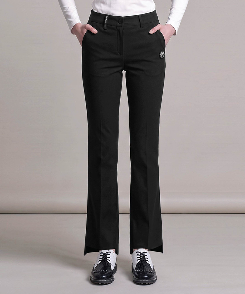 Women's Brushed Spandex Asymmetrical Slit Bootcut Pants - Black