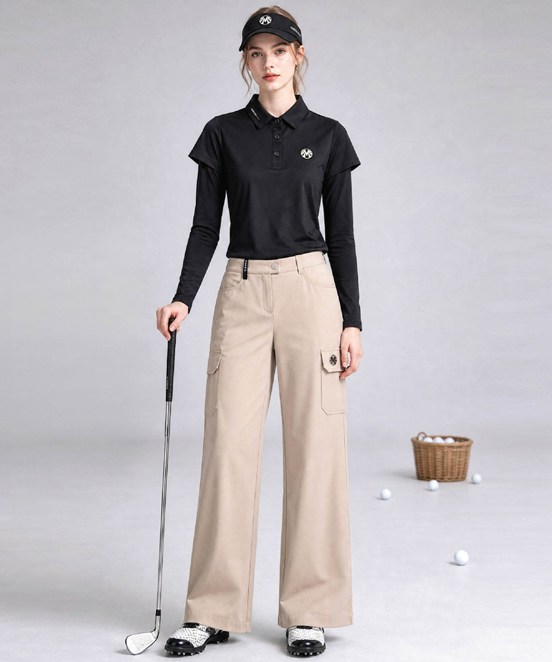 Transitional Chic Shoulder Collar T-shirt and Semi-Wide Fit Pants Set (Top+Bottom)