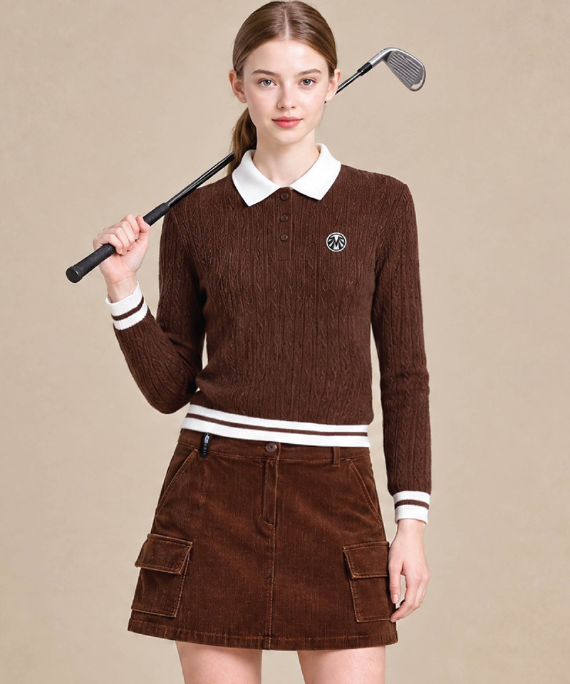 Women's Jacquard Spandex Blouson Sweatshirt - Brown
