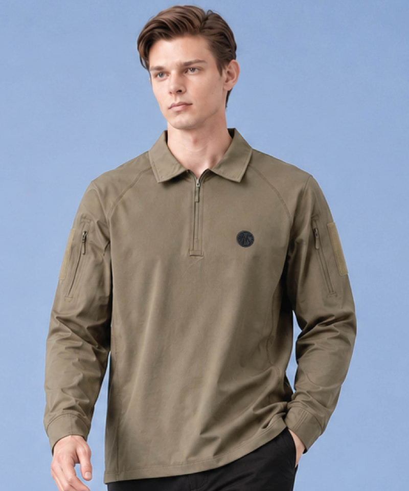 Men's 4-Way Stretch Shirt-Style Wind Half-Zip - Khaki