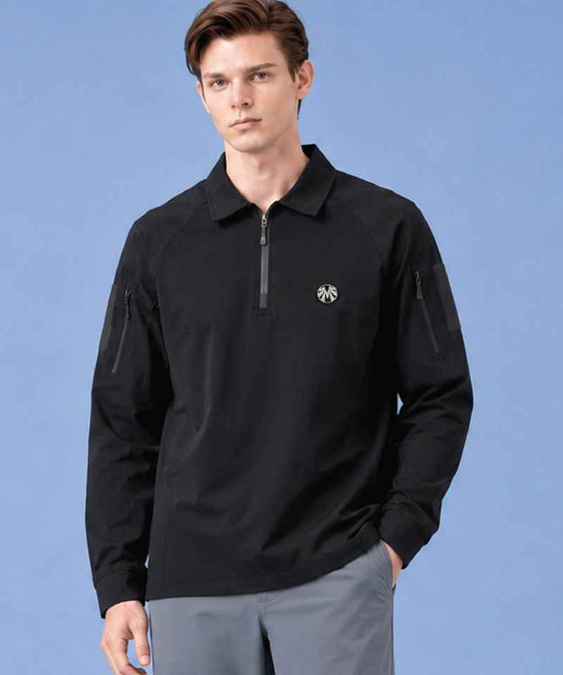 Men's 4-Way Stretch Shirt-Style Wind Half-Zip - Black
