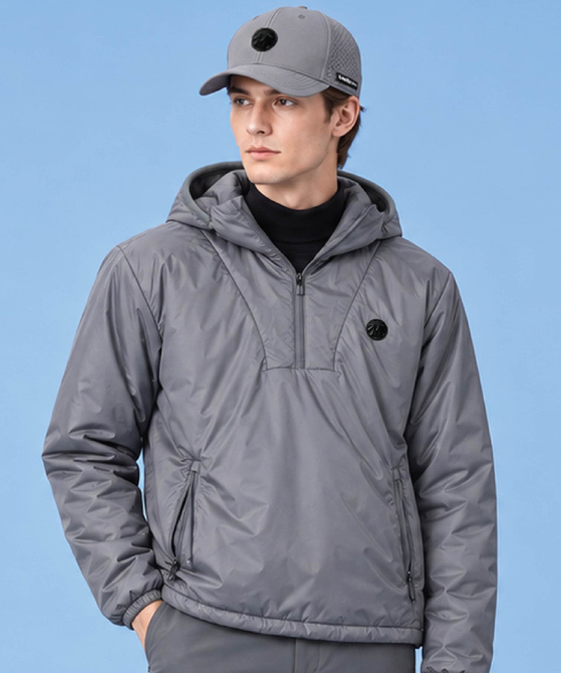Men's Padded Hooded Anorak Jumper - Grey