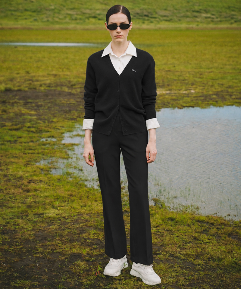 High-Waisted Bootcut Pants - Black