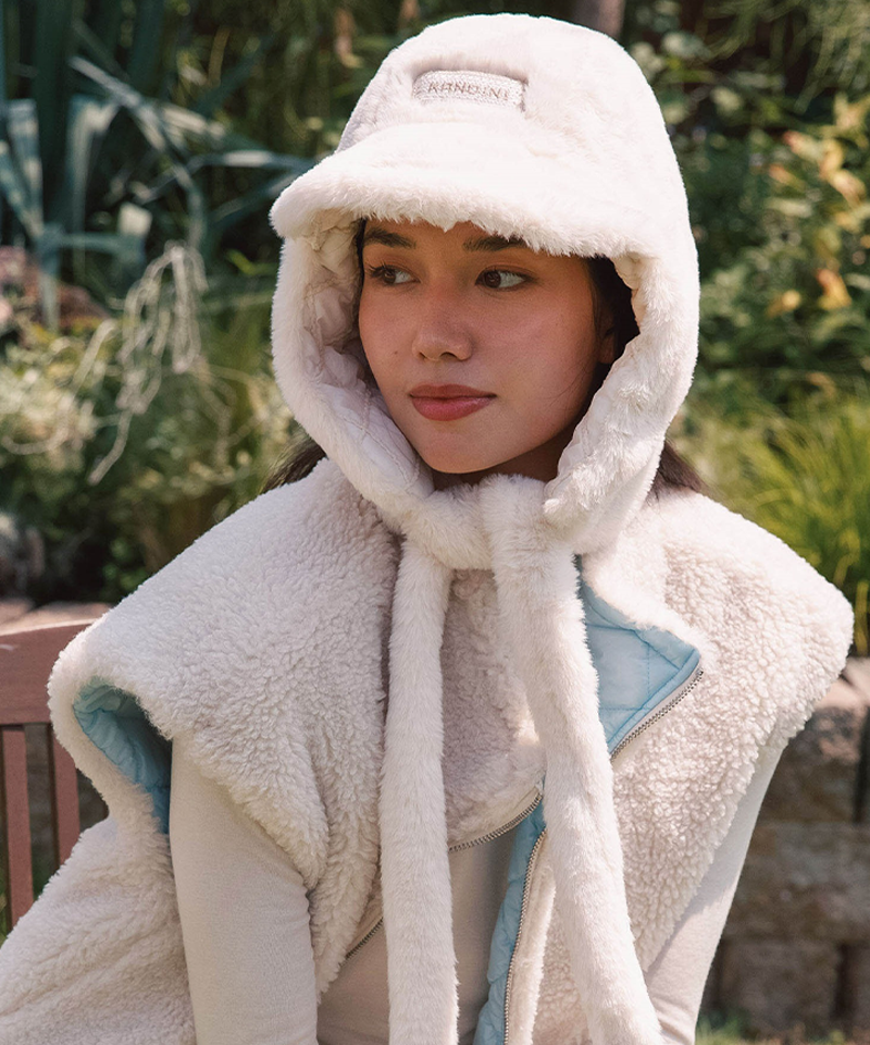 KANDINI Diamond Quilted Fur Trapper Hat - Ivory