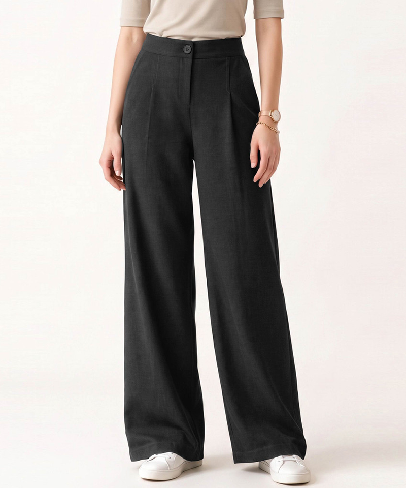 Women's Like Denim Spandex Semi-Wide Fit Pants - Denim Black