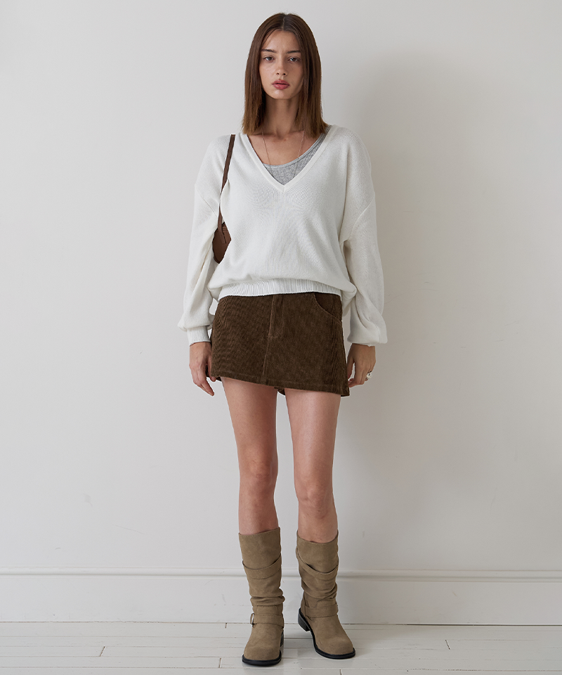 Piv'vee Deep V Neck Knit Top - Cloud White