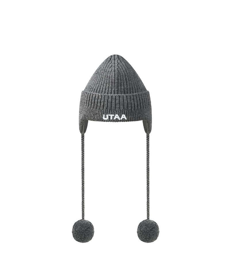 UTAA Embelm Earflap Knit Beanie - Melange Gray