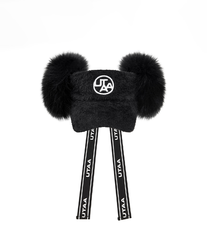 UTAA Women's Emblem Fox Fur Ribbon Visor - Black