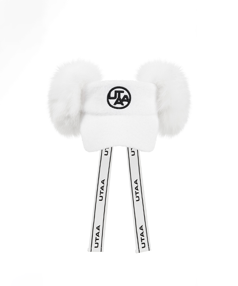 UTAA Women's Emblem Fox Fur Ribbon Visor - White