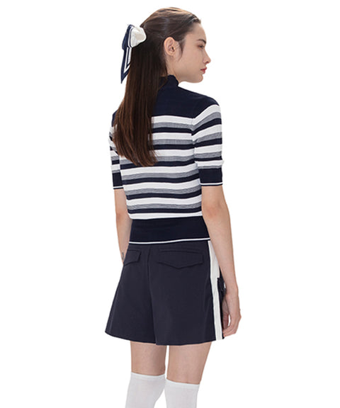 AVEN Hampton Striped Mid-Neck Knit - Navy