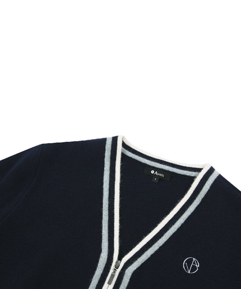 AVEN Wool Zip-Up Knit Cardigan - Navy