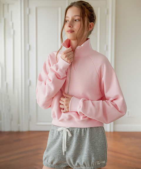 Logo Embroidered Half-zip Sweatshirt -Bubble Pink