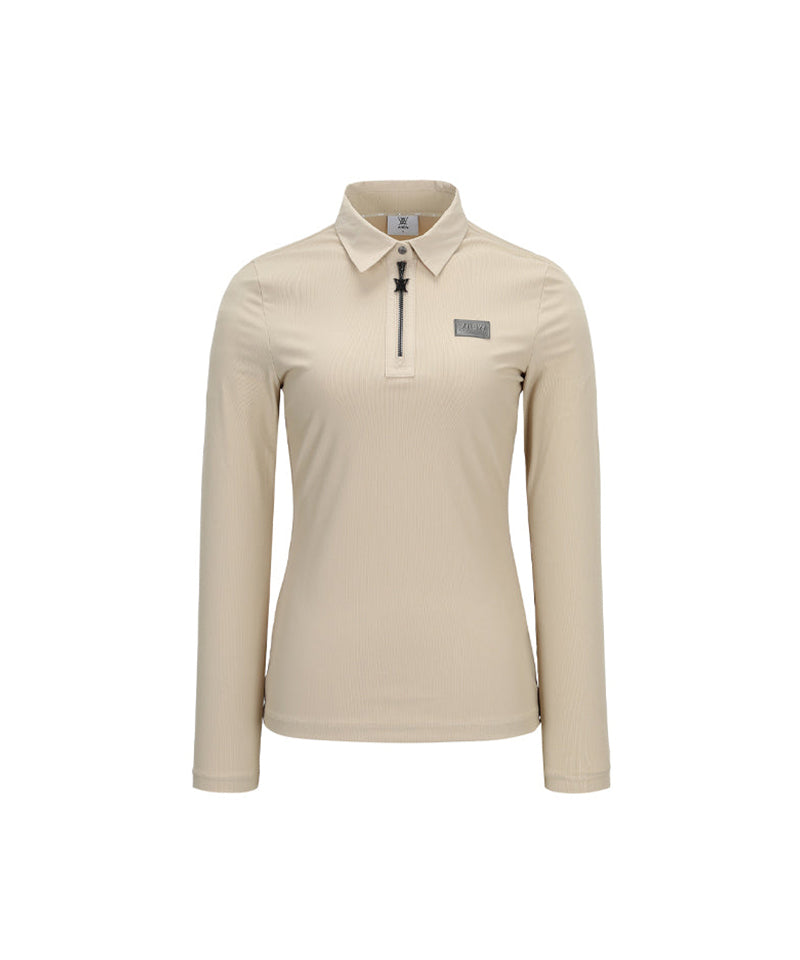 ANEW Golf Women Woven Mixed Collar L/TS - Light Beige