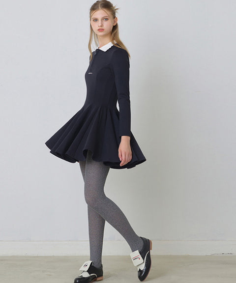 KANDINI Zip-Up Flared Dress - Navy