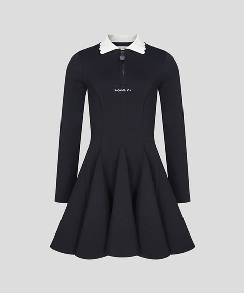 KANDINI Zip-Up Flared Dress - Navy